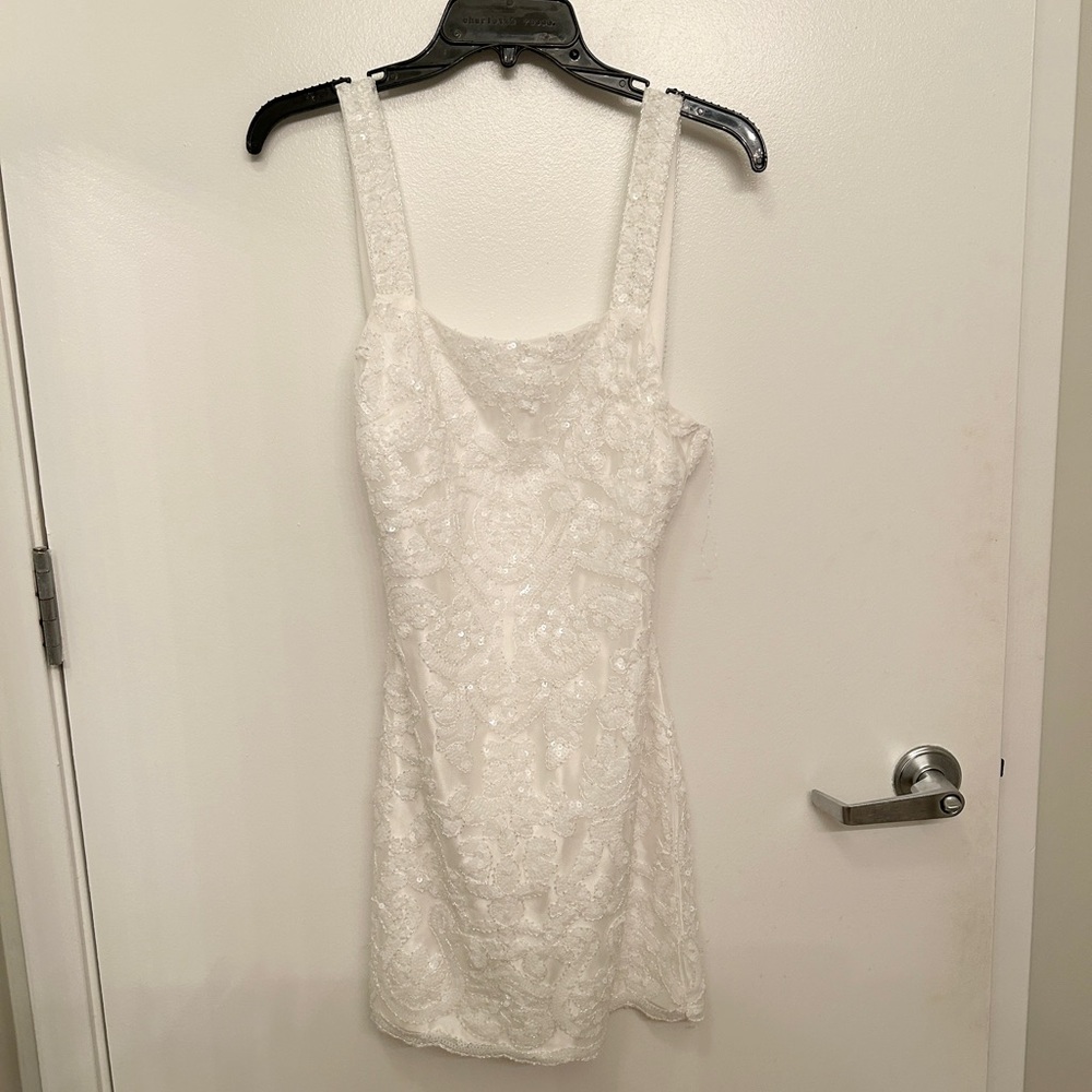 12th Tribe White Sequin Bodycon Mini Dress